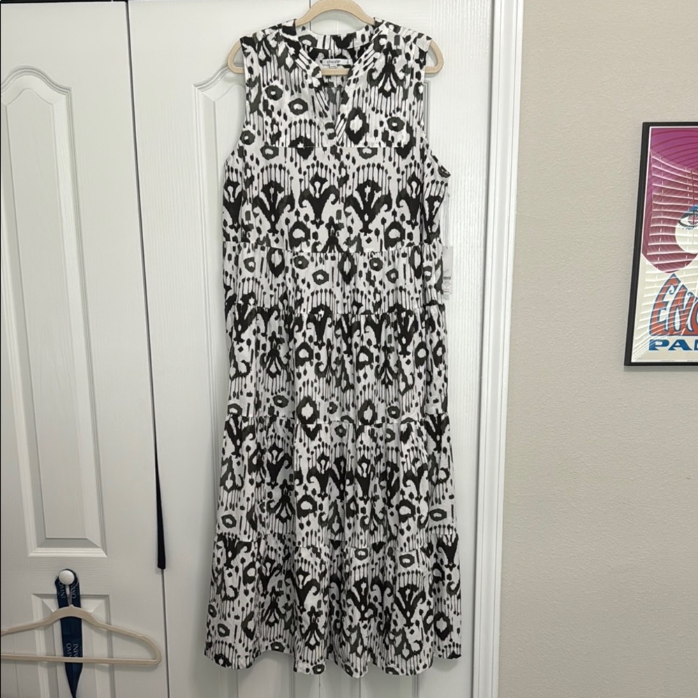 Chico's Grean and White Ikat print Maxi Dress Chico’s size 3